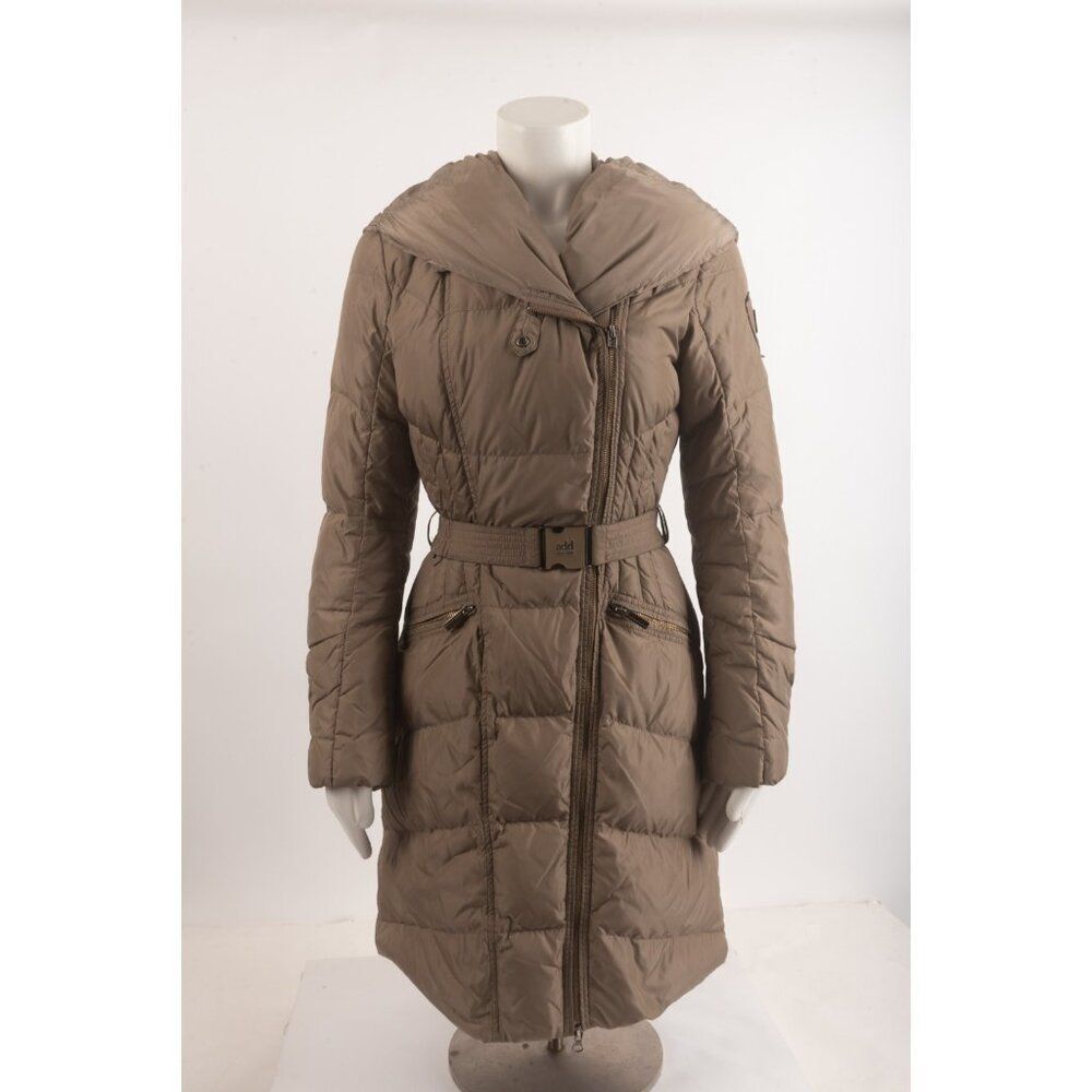 ADD Womens Puffer Coat Jacket Goose Down IT 42 US 4 Taupe Brown Hooded belted